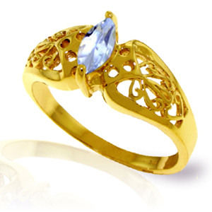 14K. SOLID GOLD FILIGREE RING WITH NATURAL AQUAMARINE (Yellow Gold)